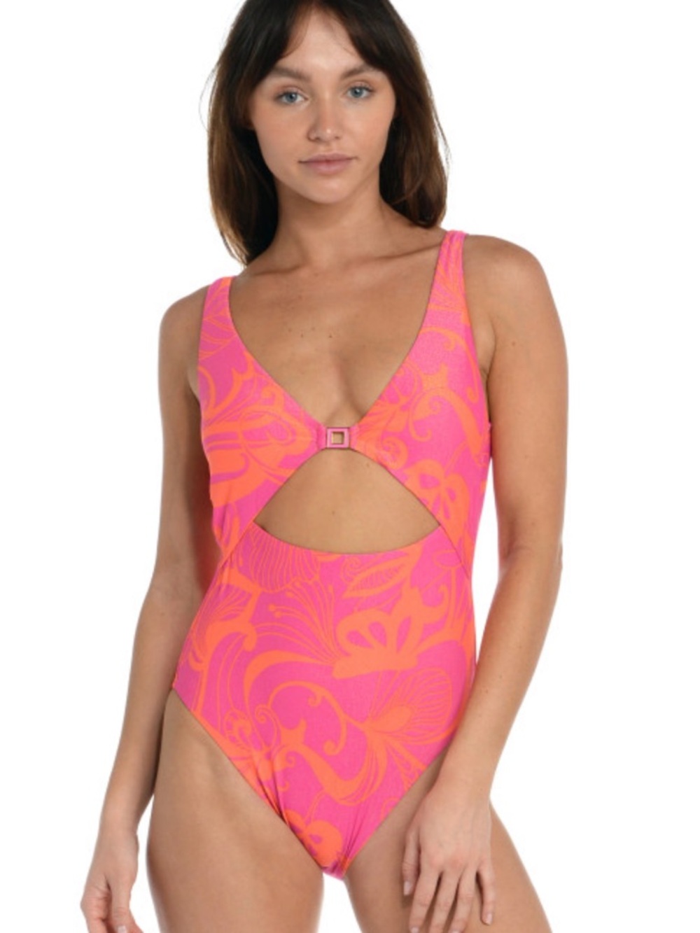 Sunshine 79 NWT Pink Orange Cutout One Piece Swimsuit Resort Vacation Size 8